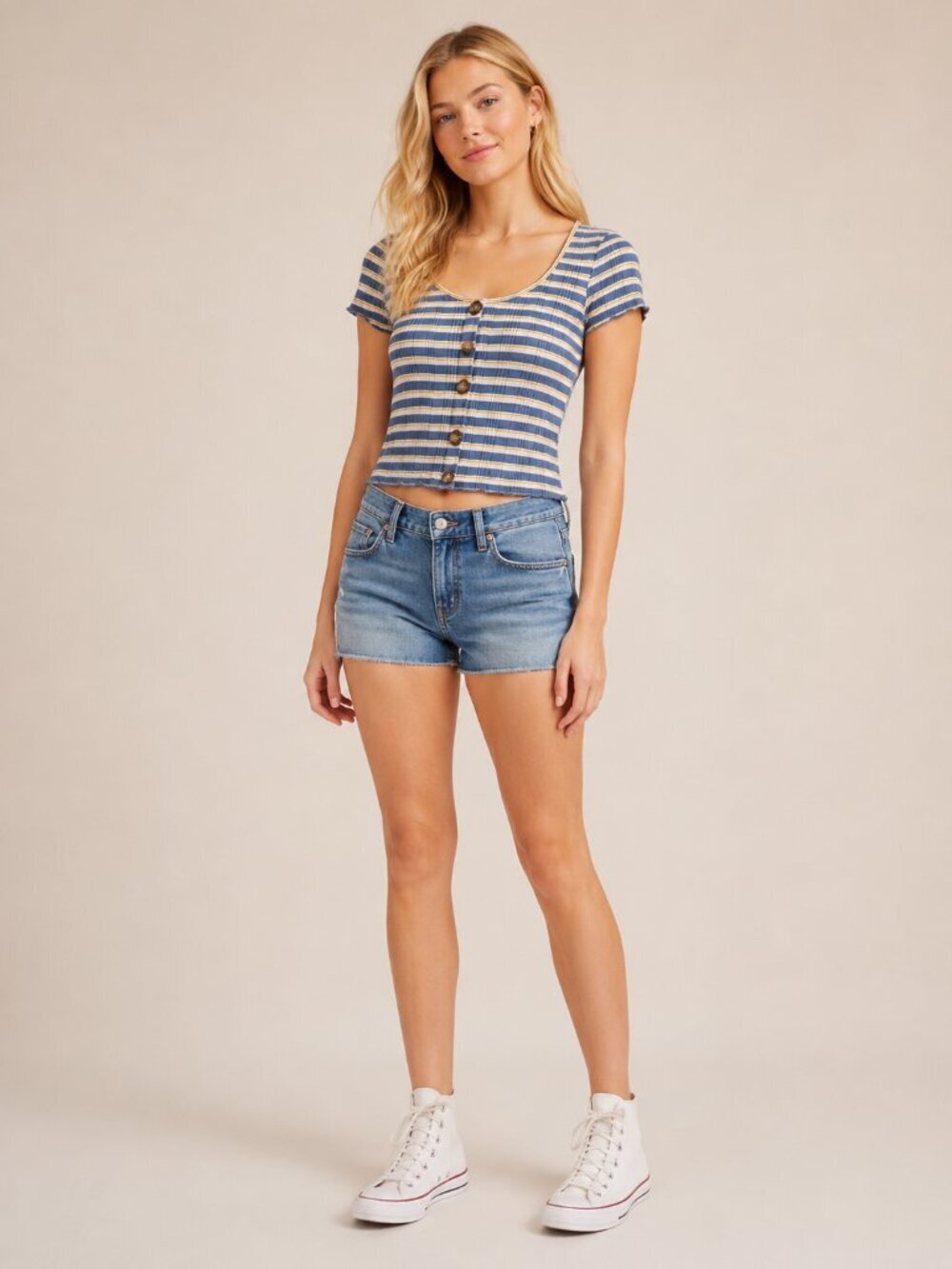 2/$30 American Eagle Ribbed Striped Button-up Blouse Short Sleeeve Small #A2891